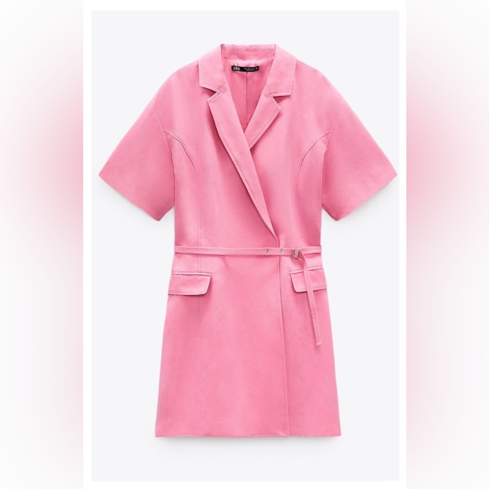 Zara Pink Linen Blend Blazer Mini Dress